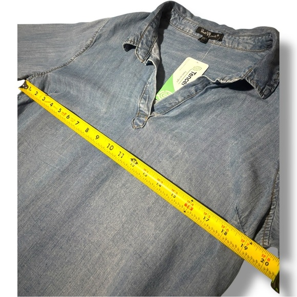 Velvet Heart NWT Blue Denim Cuffed Sleeve Collared Loose V-Neck Mini Shirt Dress - Picture 9 of 16